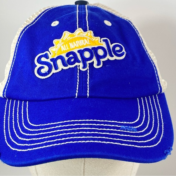 SNAPPLE Truckers Mesh Hat Cap Blue Yellow Distressed Bill Snap Back OSFM. - Picture 2 of 10